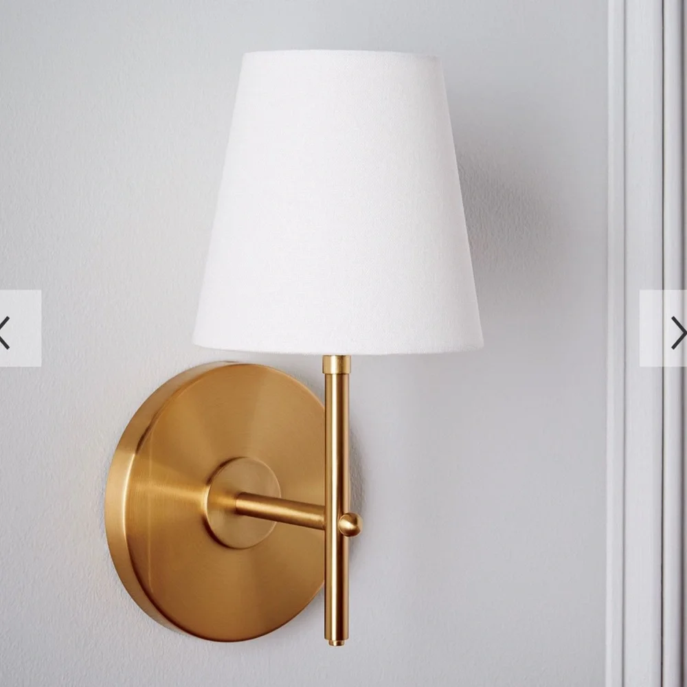 West elm arc mid century Elegant Gold Wall Sconce with White Shade